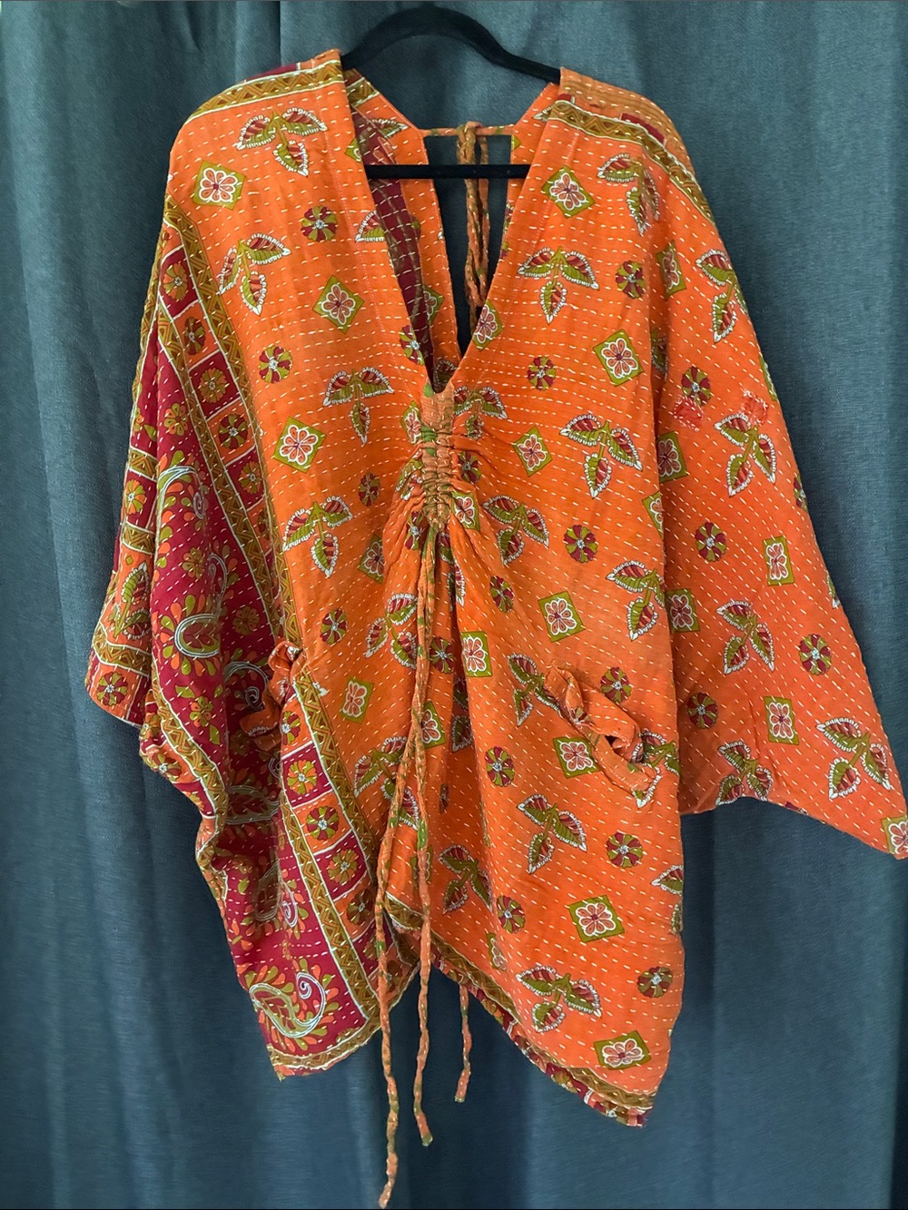 Kantha bae Moondance mini muu top Orange Floral Tie-Front Women’s Top